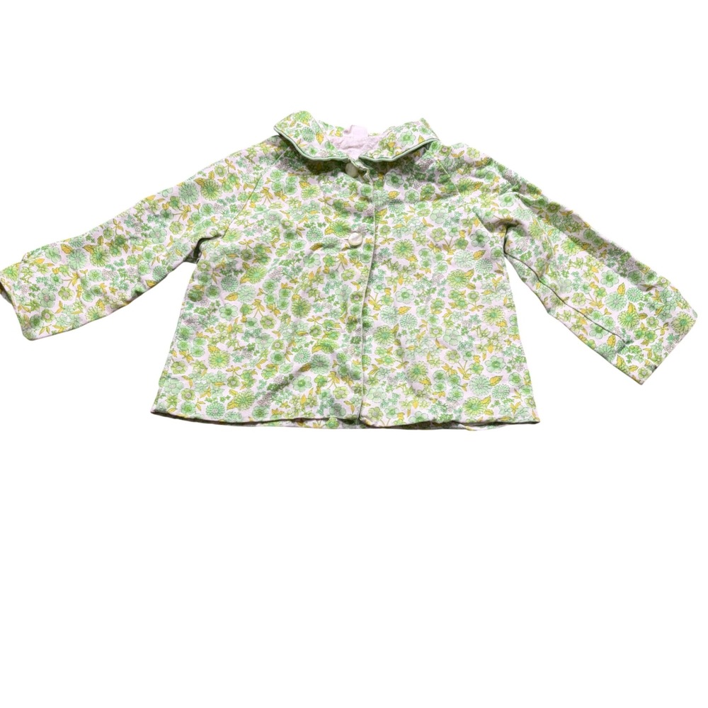 Vintage Thomas Baby Jacket Green Floral Peter Pan Collar Faux Fur Lined XL 18M